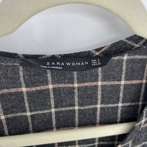 Zara Wool Blend Tunic Top Gray Plaid Size Small - Picture 4 of 6